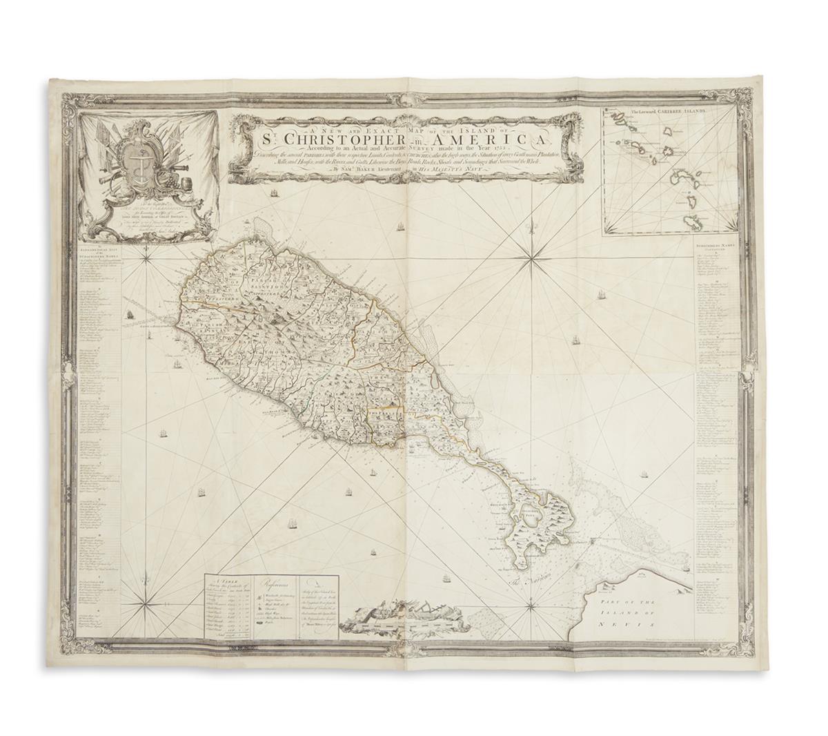 BAKER, SAMUEL. A New and Exact Map of the Island of St. Christopher in America,